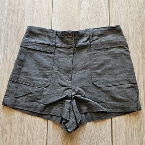 Socialite Linen Blend Dark Green Olive High Waist Women's Shorts Sz XS